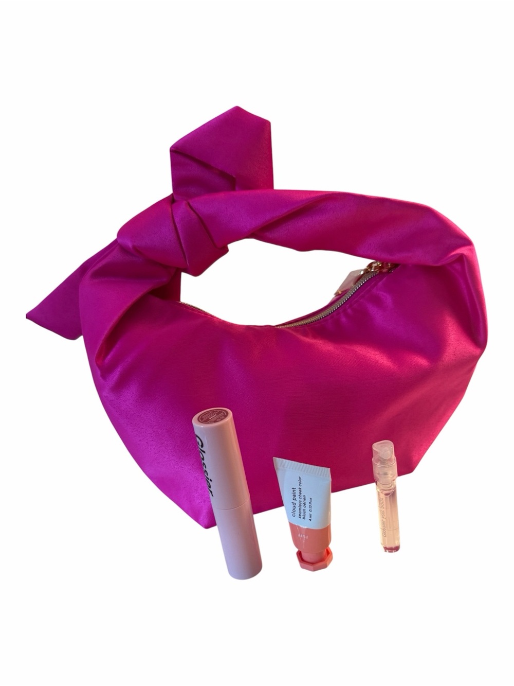 Glossier Pony Ultralip Puff Cloud Paint Beauty Bundle + Pink Cosmetic Bag